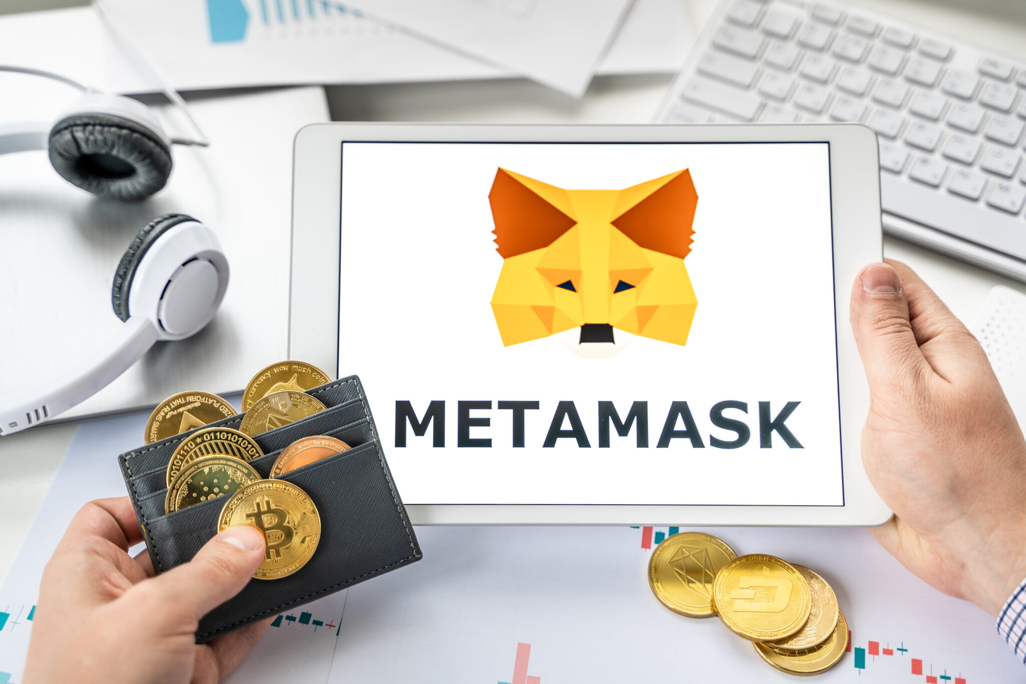 Russia Moscow 06.05.2021 Pancakeswap logo.Cryptocurrency decentralized exchange DEX, tablet.Trading blockchain platform to swap,buy,sell crypto token,digital coin Bitcoin,Ethereum.Business,investing.