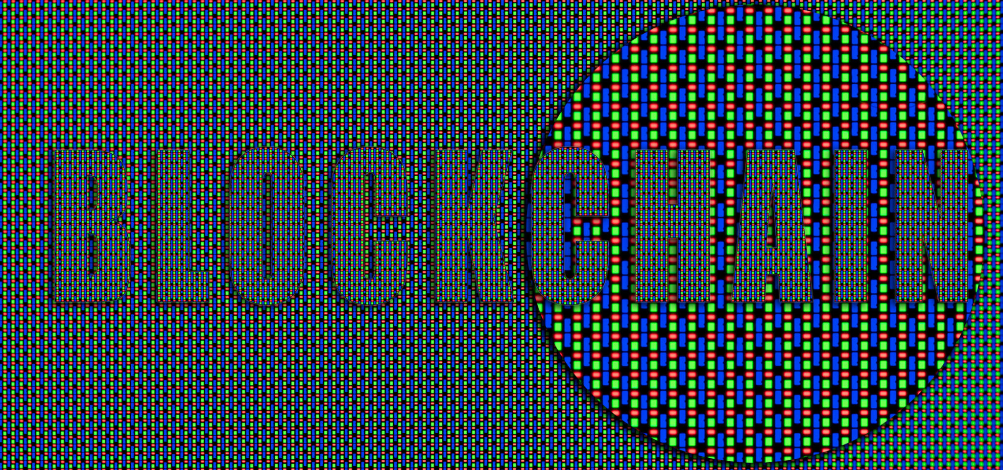 Blockchain text over oled screen macro pattern