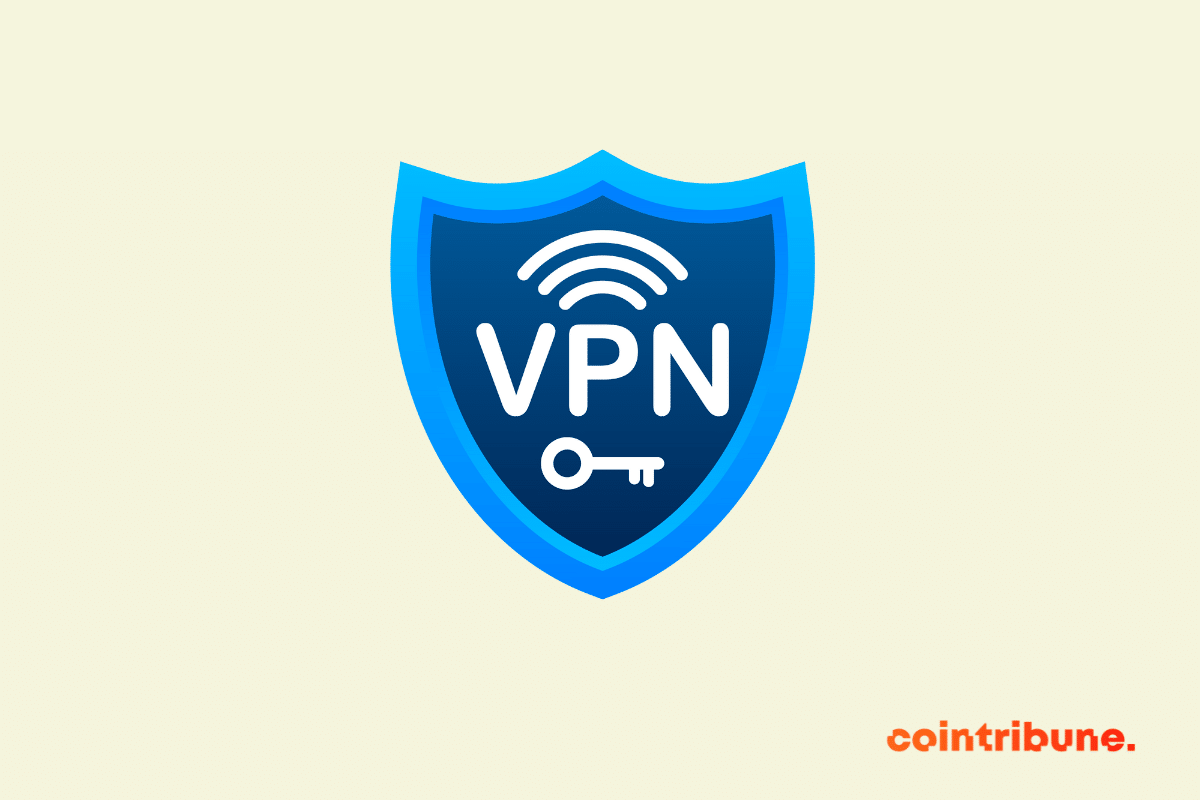 A shield featuring the Internet connection symbol, the VPN logo and a key