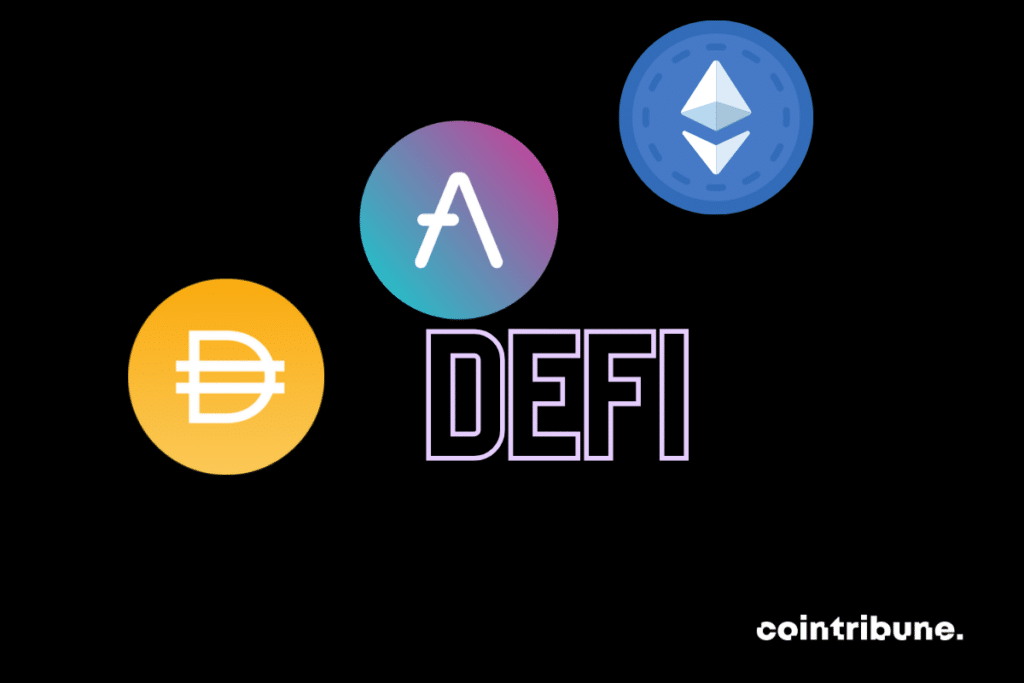 Imágenes con las palabras «DeFi», el logotipo de Ethereum y determinados protocolos DeFi