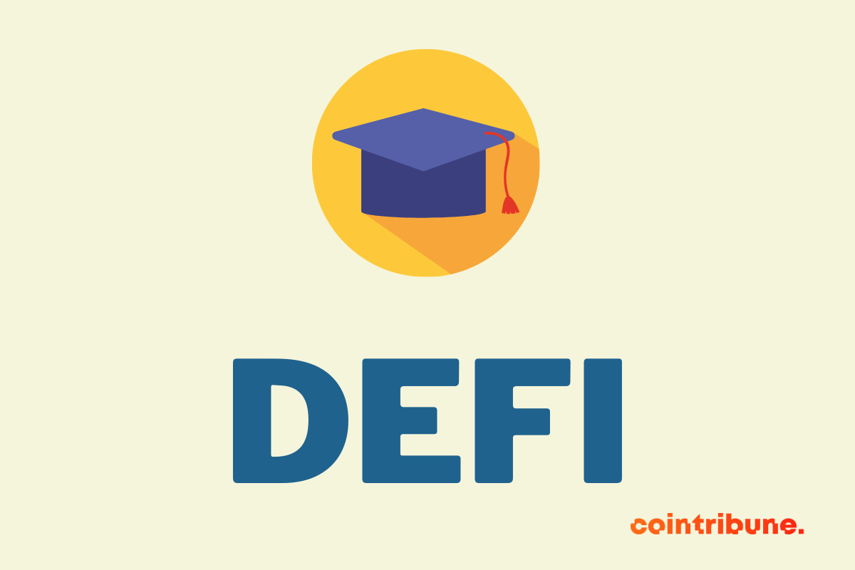 A mortarboard and the “DeFi” logo