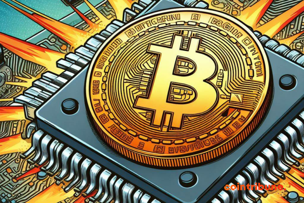 Bitcoin coin on an integrated circuit