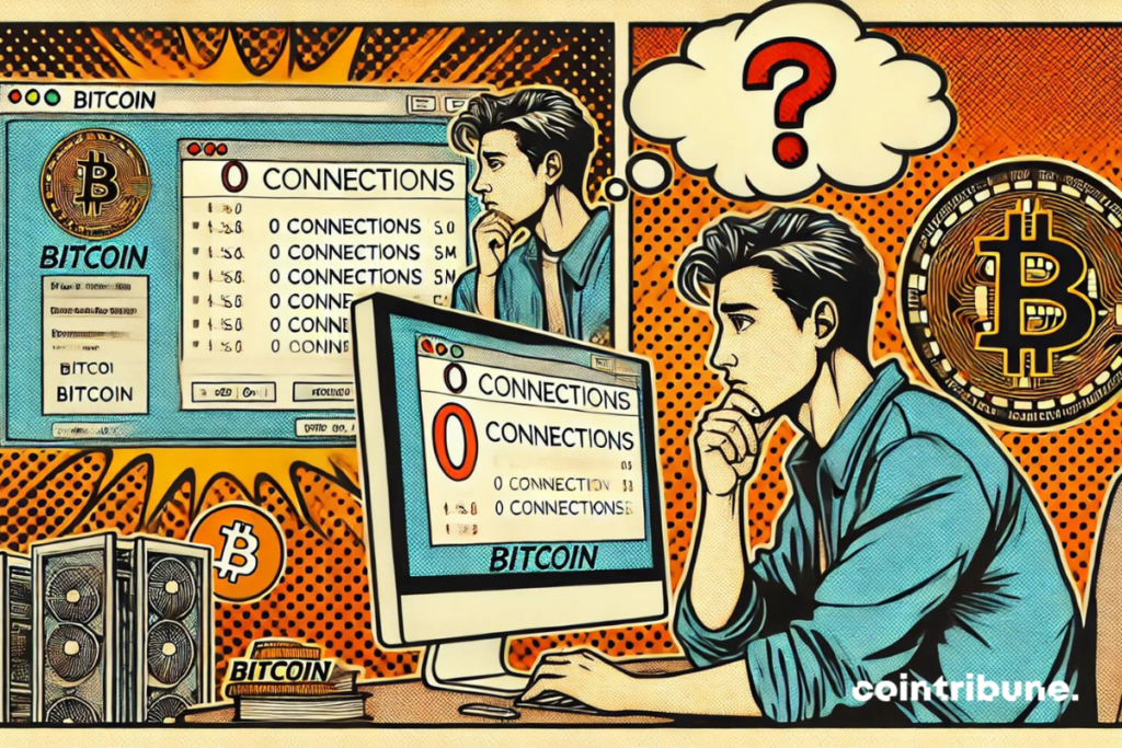 Un utilisateur dont le client bitcoin affiche 0 connexion