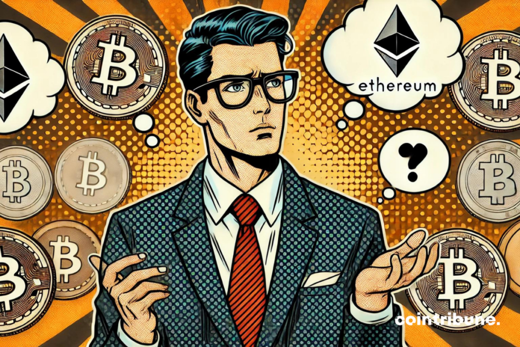 Un conseiller financier  hésitant entre plusieurs cryptos