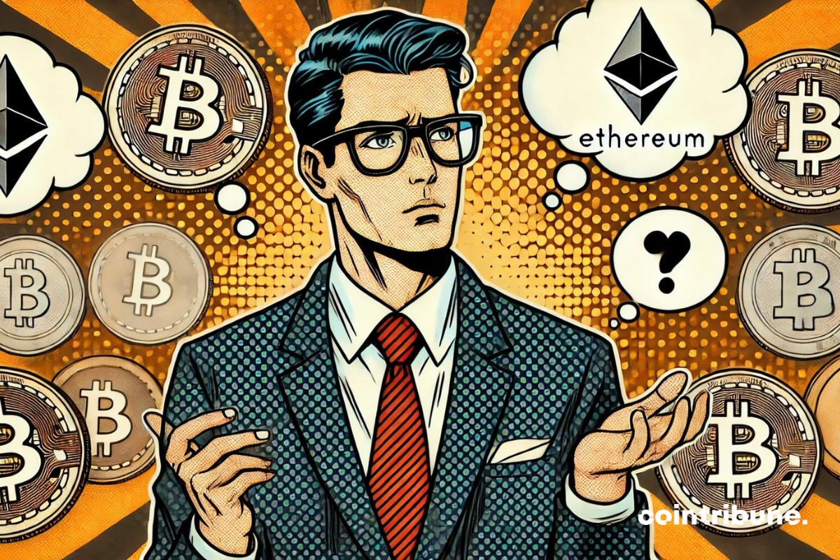 Un conseiller financier  hésitant entre plusieurs cryptos