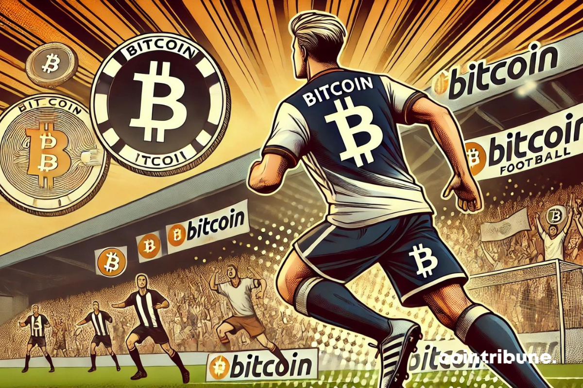Une équipe de football avec le logo du bitcoin cacheté sur leur maillots