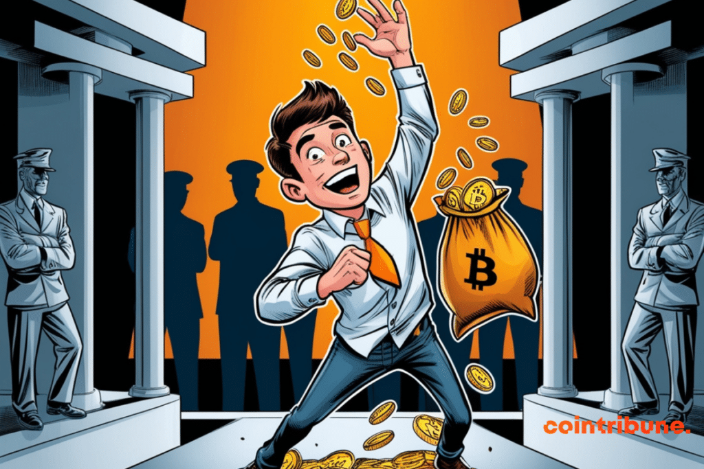Ilustración de un operador novato de bitcoin regodeándose