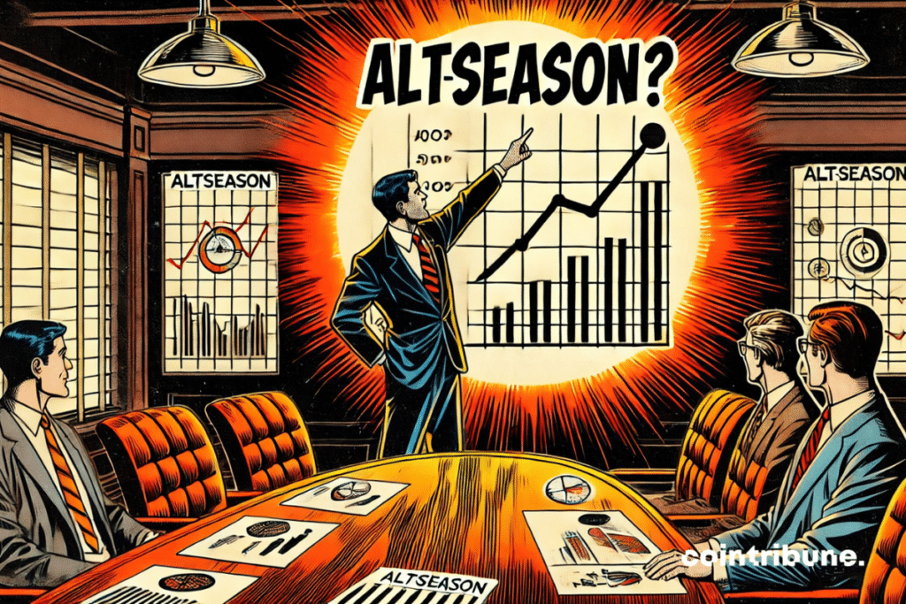 Una sala de conferencias con una pizarra sobre la Altseason