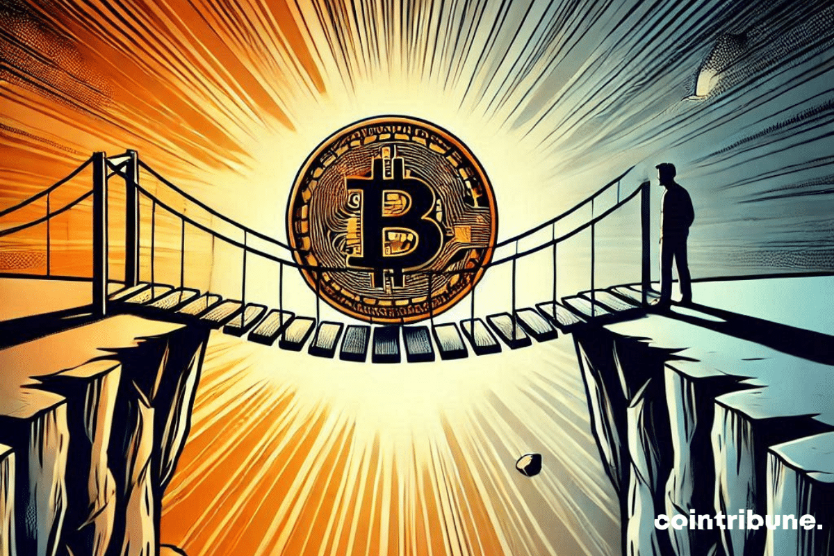 Bitcoin wobbling on a bridge