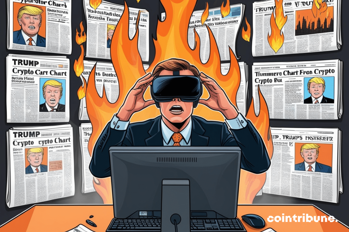 Ilustración de un mercado en llamas tras la llegada de Trump al poder