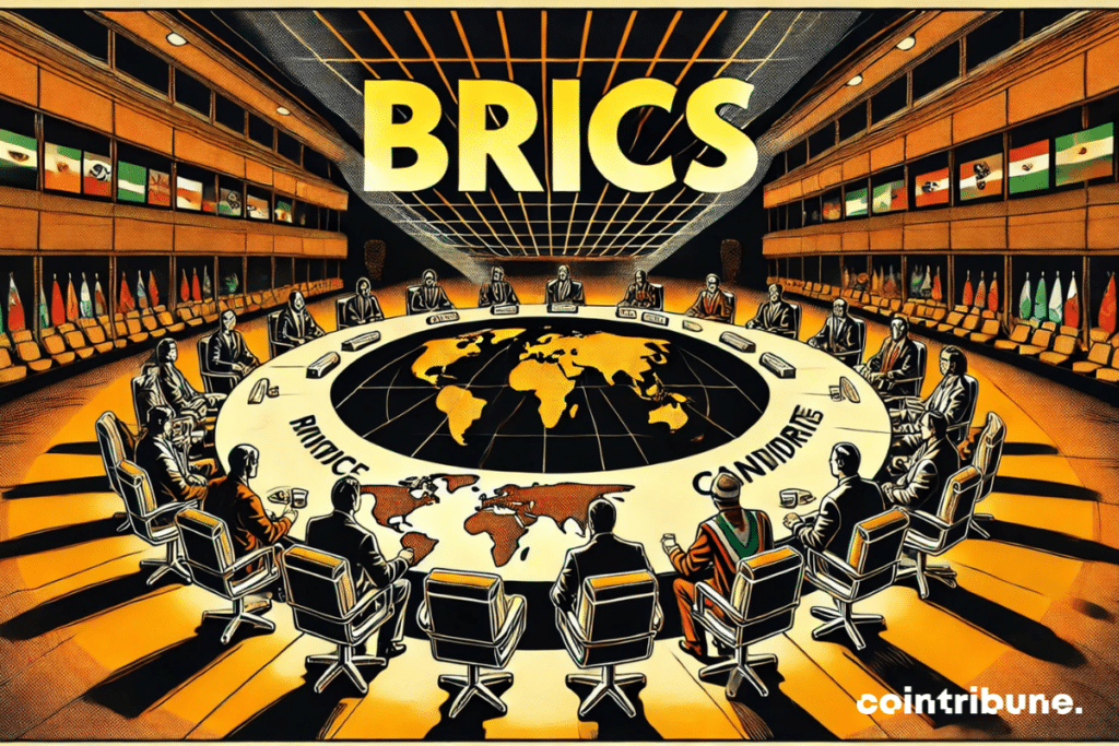 The strategic discussion between the BRICS and candidate countries, with a diplomatic atmosphere.