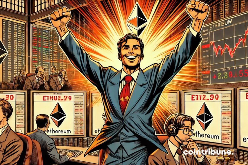 A crypto trader rejoices after ethereum's fall
