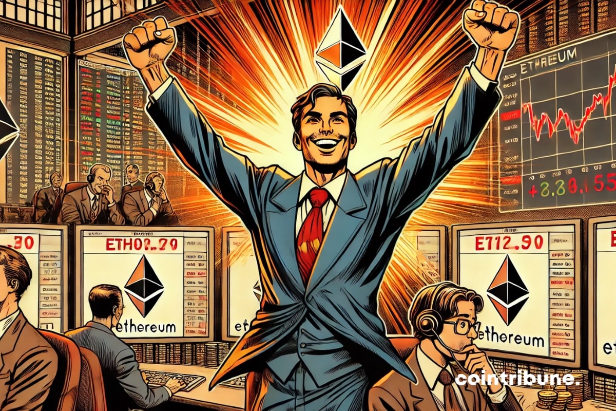 A crypto trader rejoices after ethereum's fall