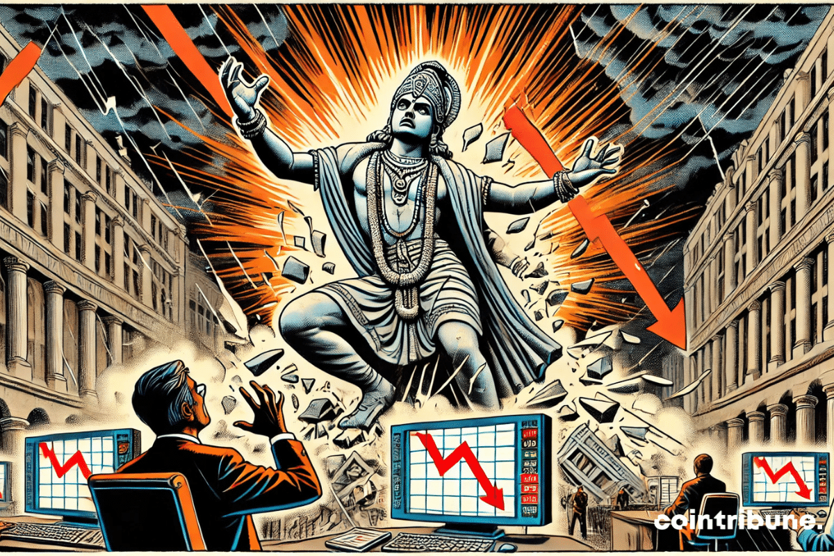 The statue of India collapsing