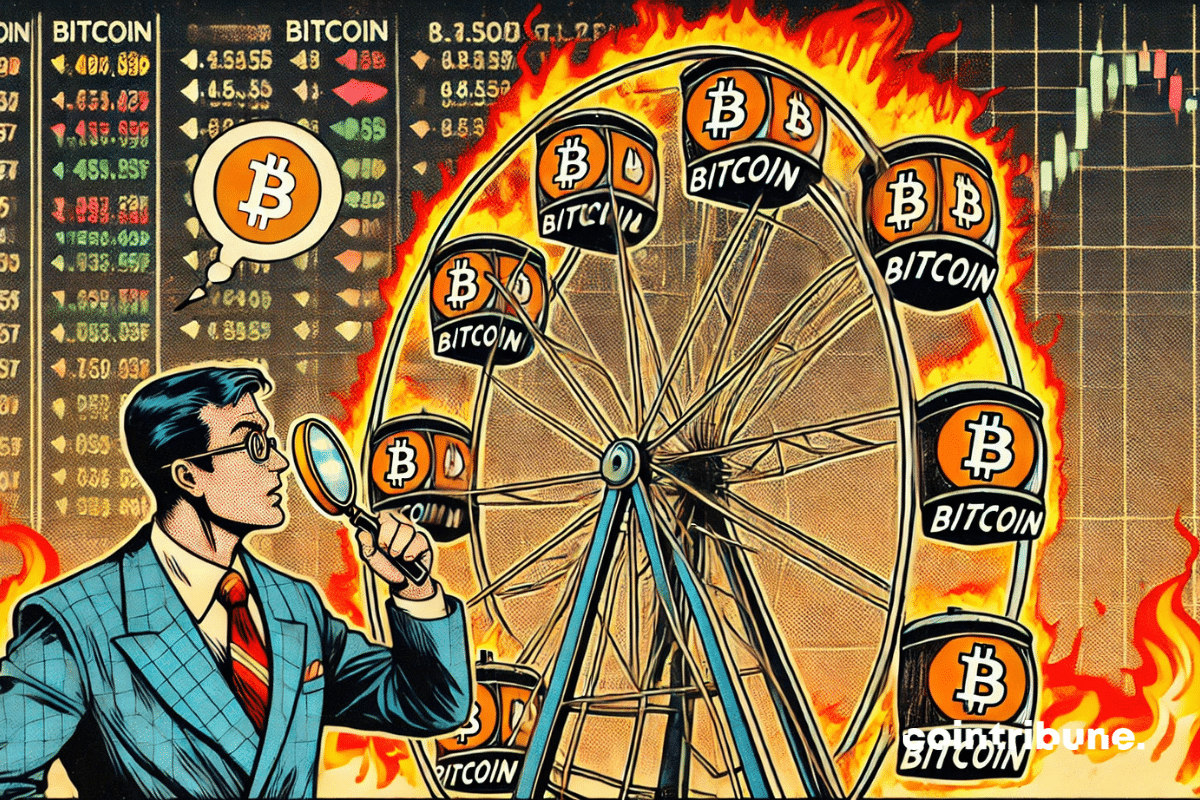 Illustration du cycle du Bitcoin et un homme