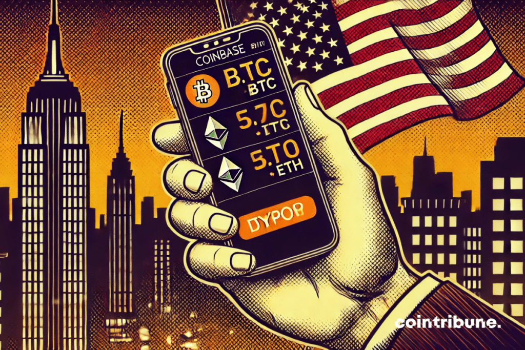 Un smartphone affichant les contrats à terme Bitcoin et Ethereum
