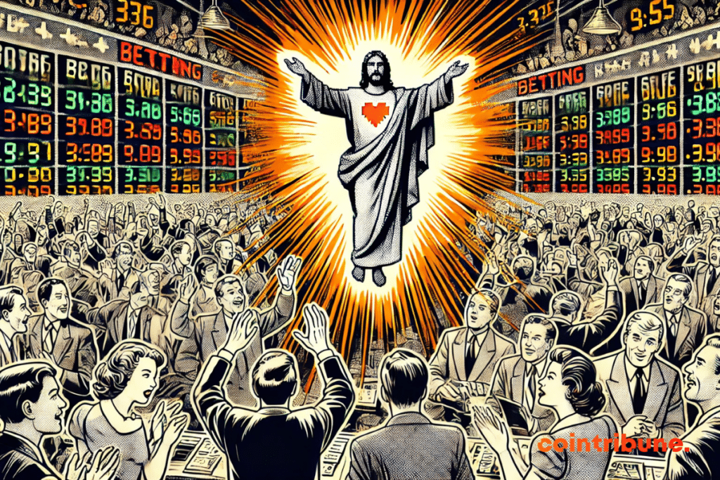 illustration de Jésus apparaissant dans un marché de crypto