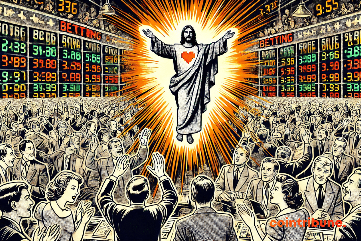 illustration de Jésus apparaissant dans un marché de crypto