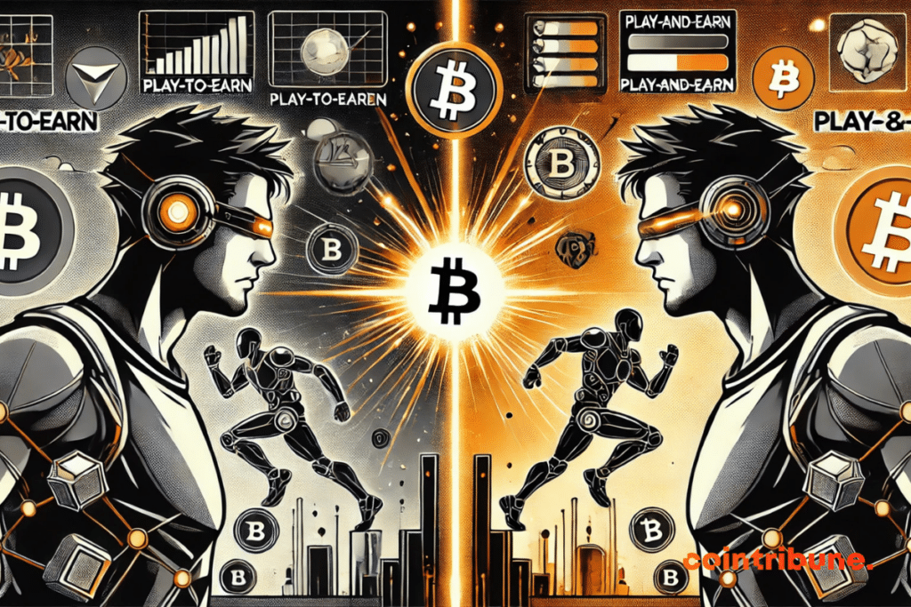 Imagen estilo cómic que ilustra la diferencia entre Jugar para ganar y Jugar y ganar, con un esquema de colores naranja, negro y blanco.
