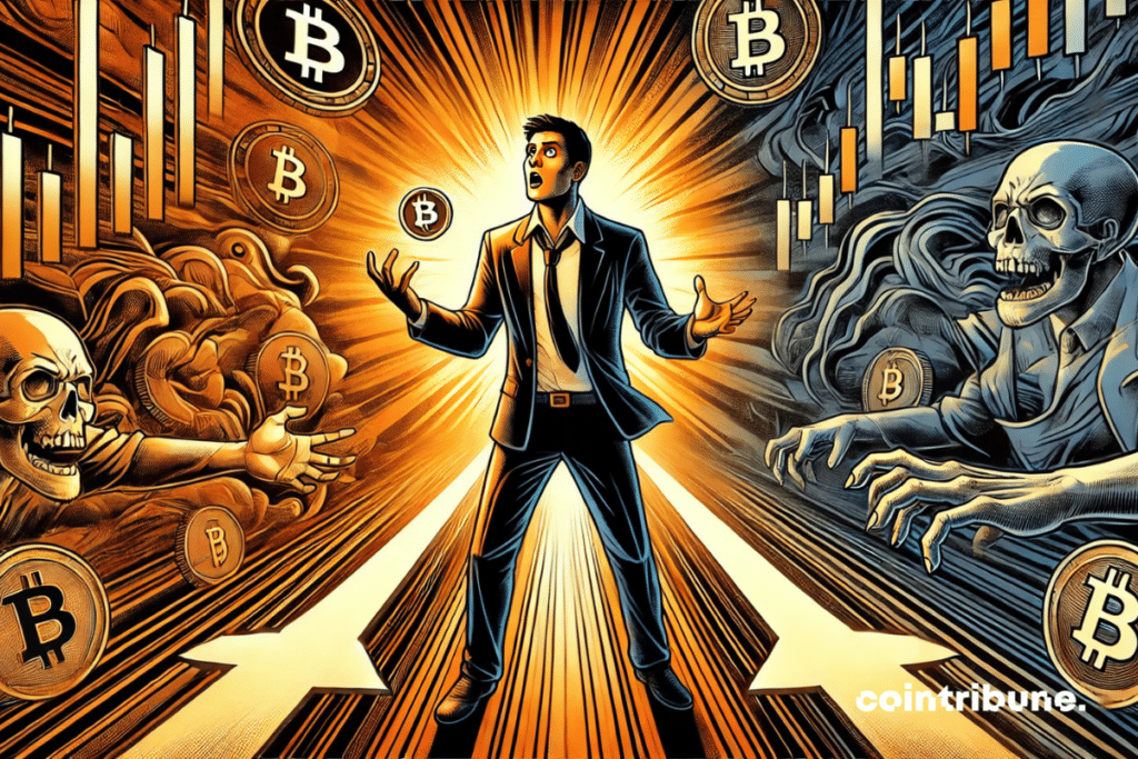 A panicked trader faced with the risks and opportunities of the crypto market