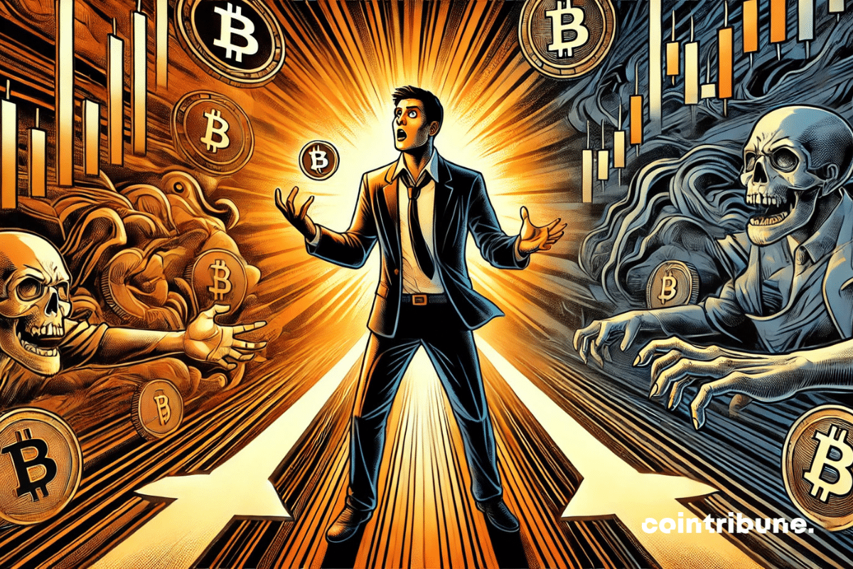 A panicked trader faced with the risks and opportunities of the crypto market