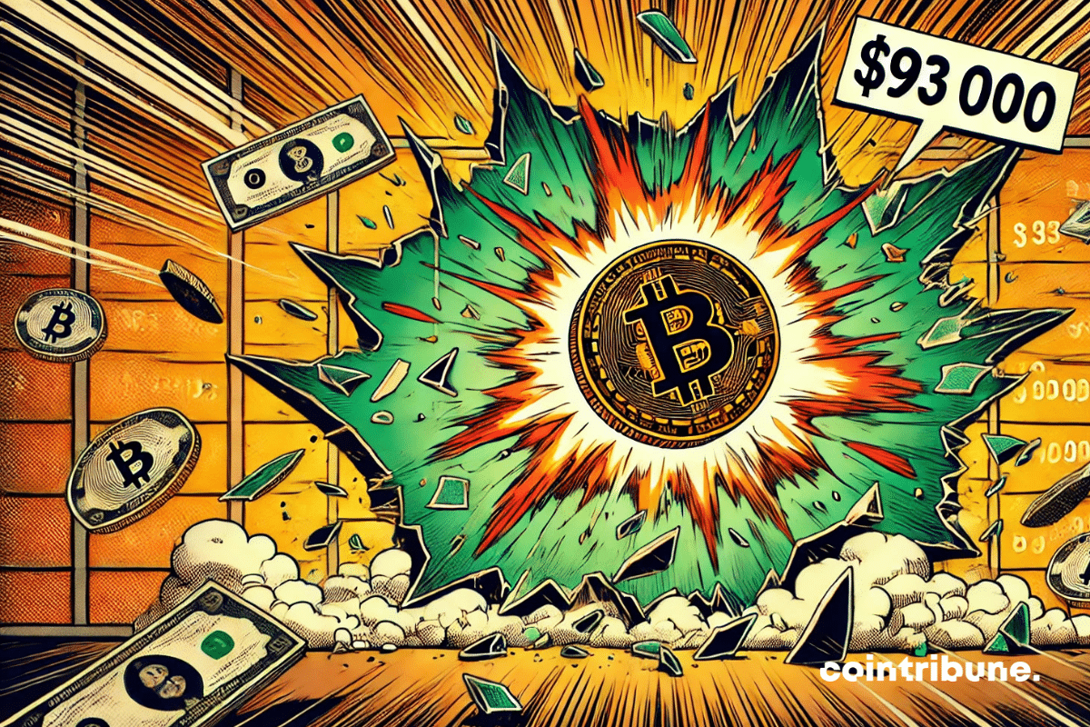 Bitcoin franchissant un mur avec mention 93 000 $