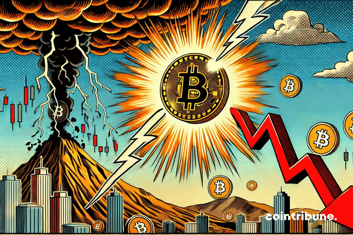 Bitcoin brilhando no céu em um cenário de dados estatísticos