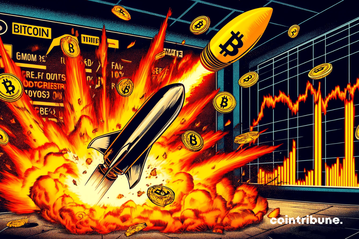 Cena da explosão e ascensão do foguete bitcoin