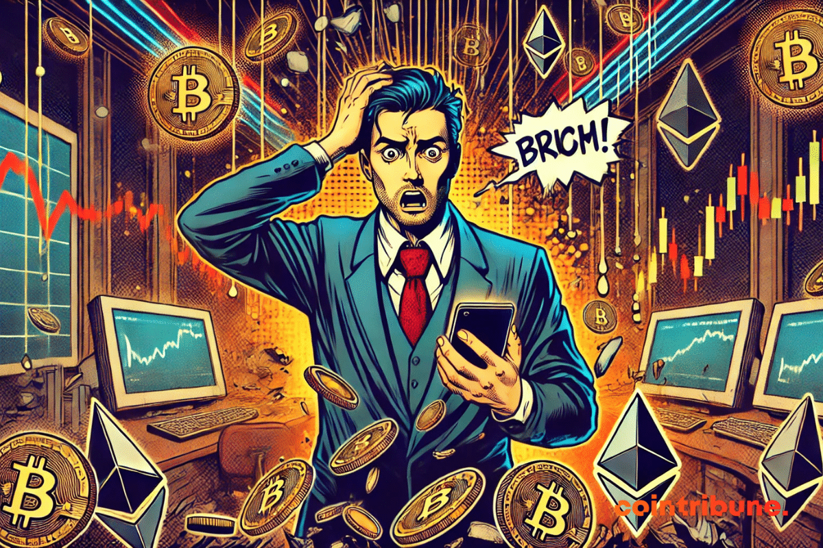 Illustration d'un trader désemparé face à un hack.