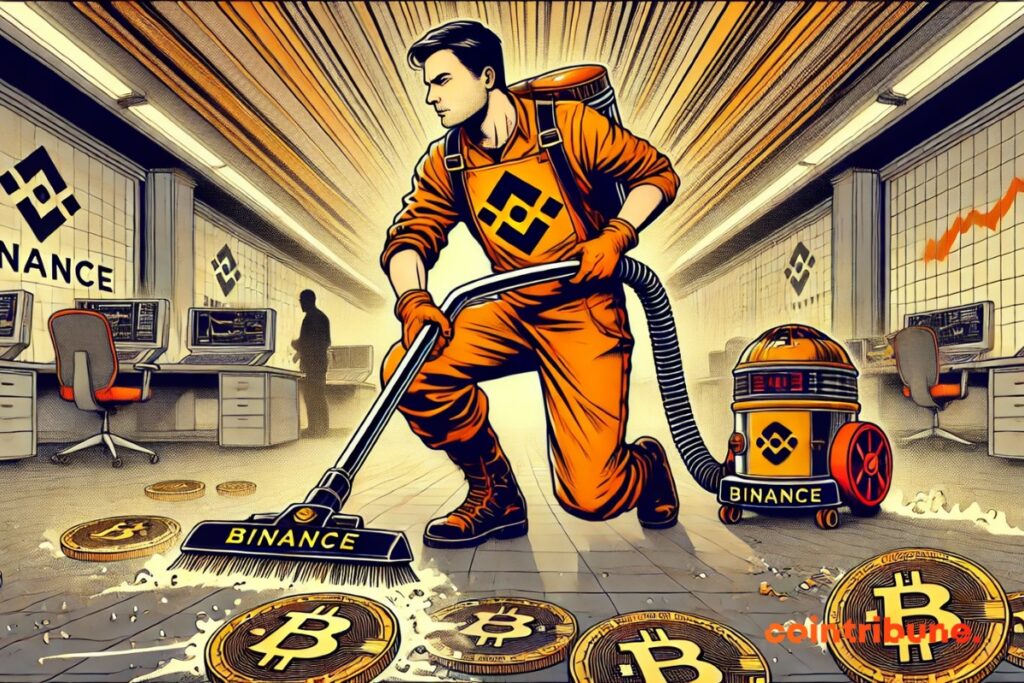 Um funcionário da Binance limpando as cripto