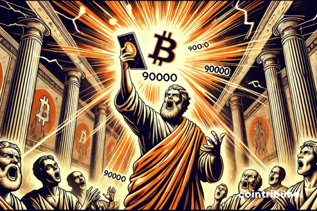 Homens sábios que possuem um tablet sagrado de bitcoin no valor de US$ 90.000.