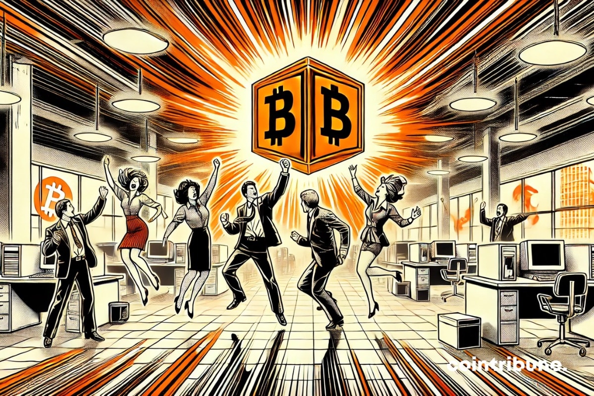 Pessoas felizes depois de conseguir um emprego em blockchain.
