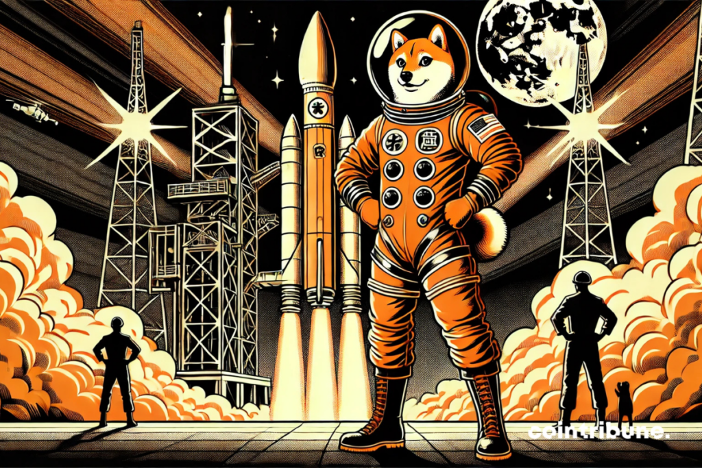 Ilustração da criptomoeda Dogecoin como astronauta