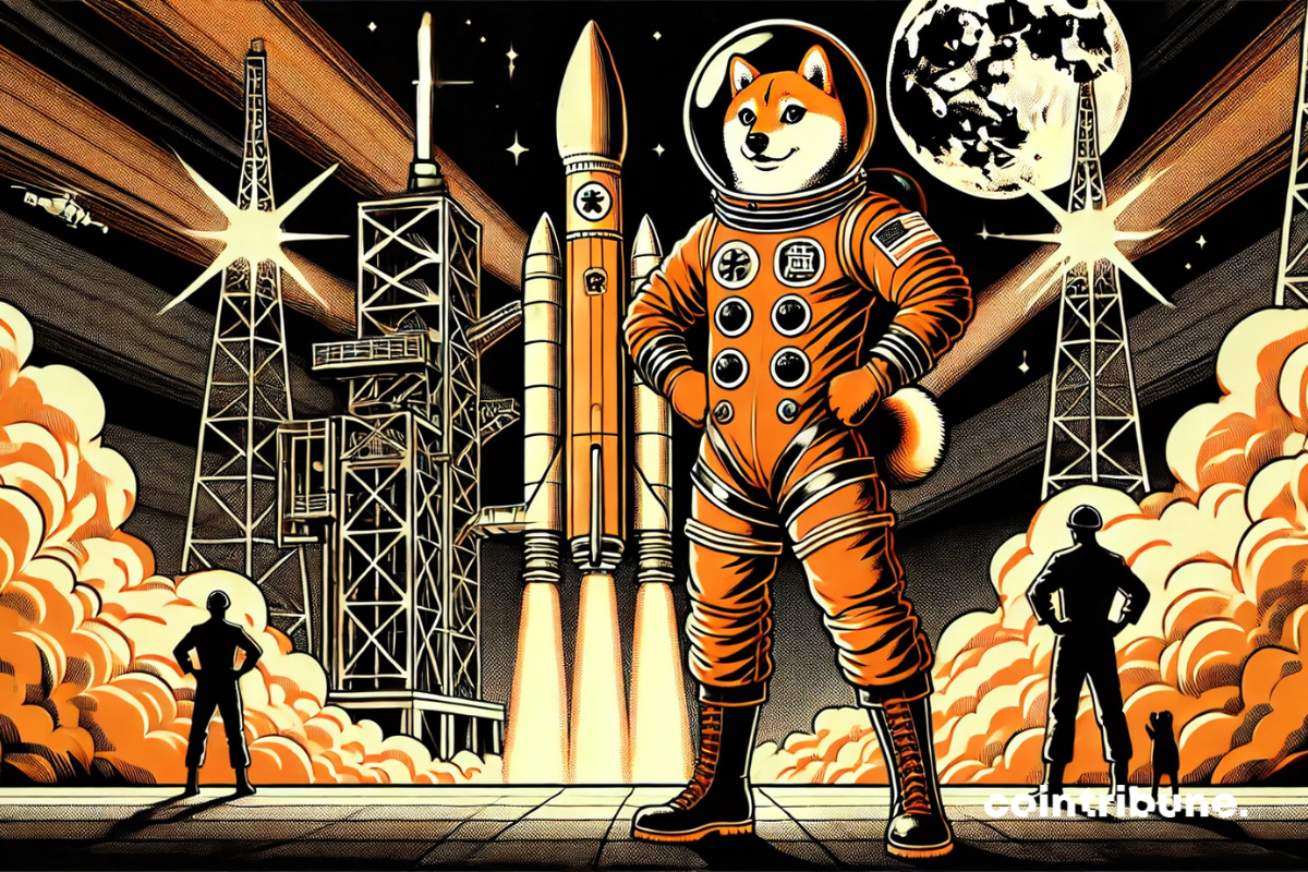 Ilustração da criptomoeda Dogecoin como astronauta