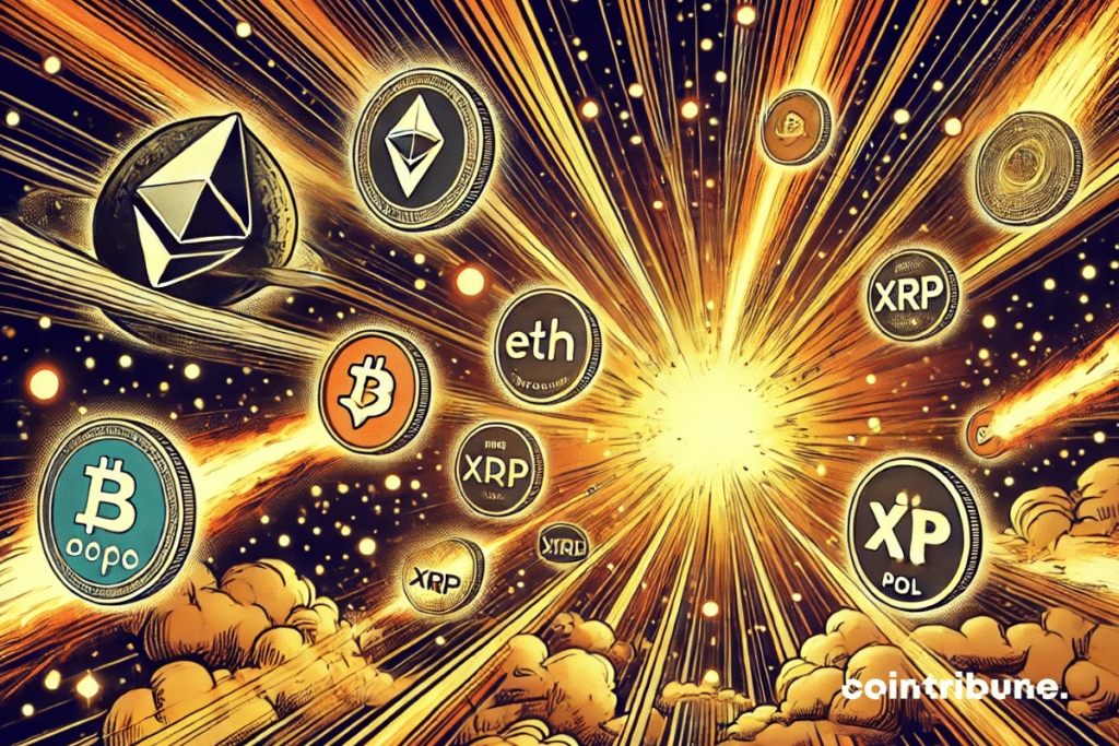 Rayons de lumières emportant des altcoins