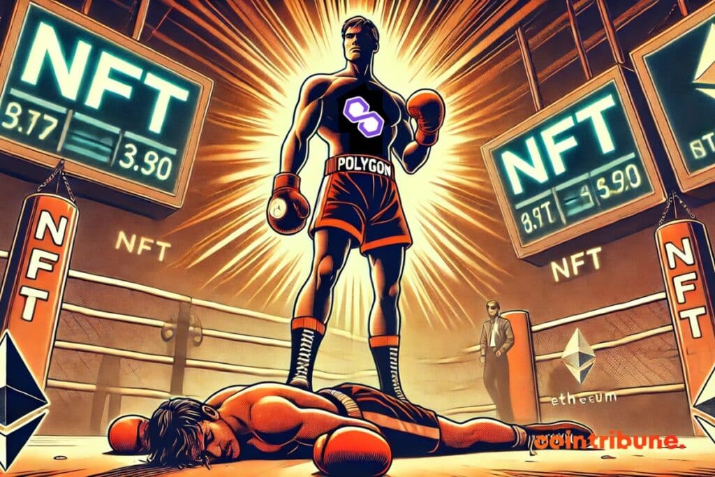 Un boxeador de Polygon enviando a un boxeador de Ethereum al ring de NFT.