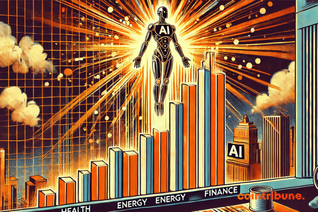 Robô humanoide subindo em um gráfico financeiro disfarçado de pódio