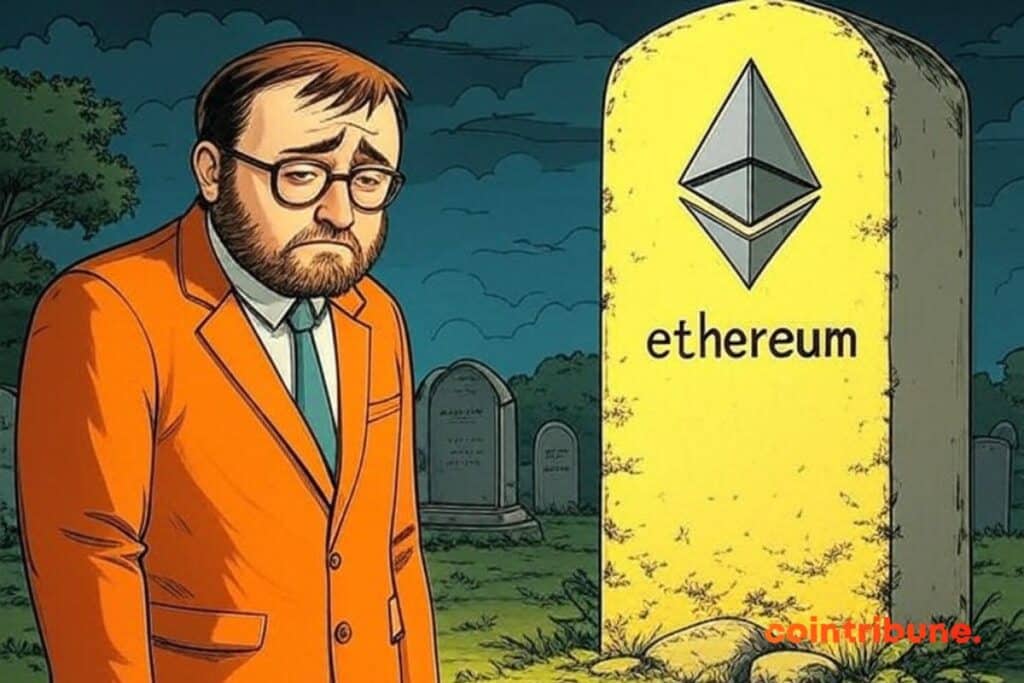 Charles Hoskinson triste devant la tombe d’Ethereum.