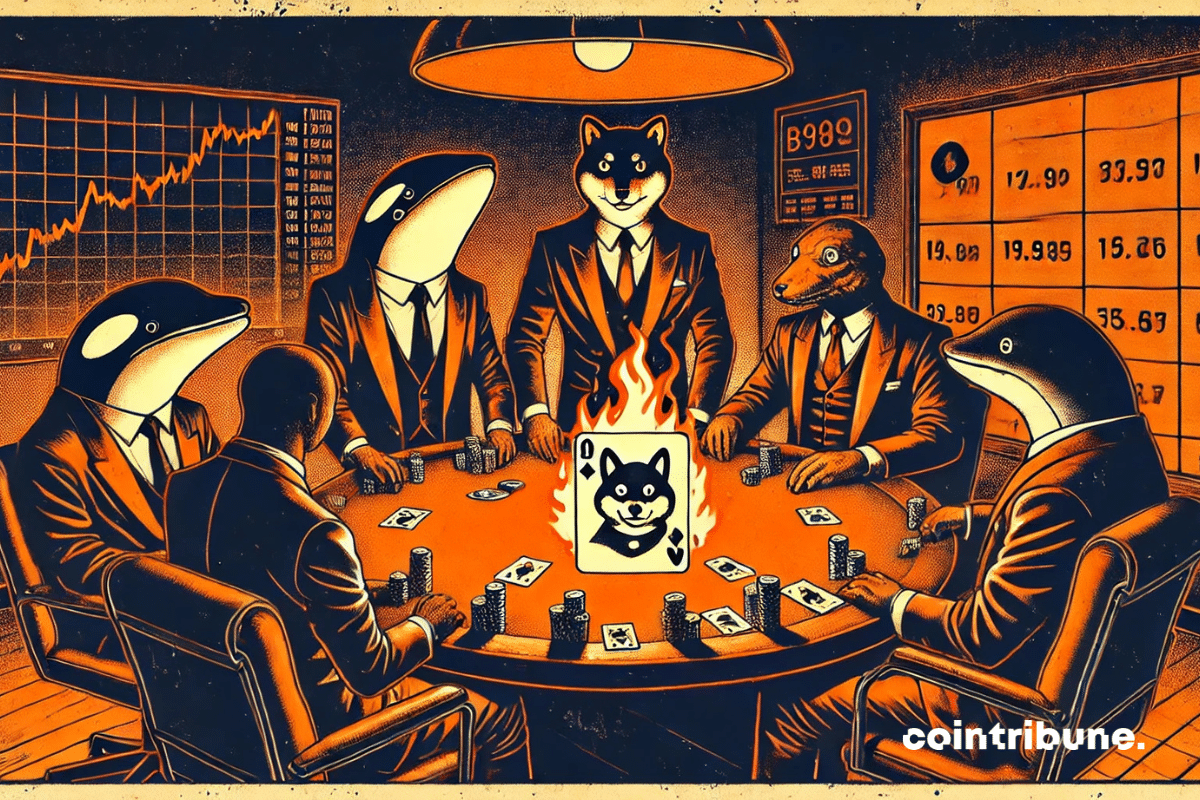 L’ambiance est parfaitement installée : un cercle fermé de baleines crypto puissantes, une carte Shiba Inu en feu, et des regards dissimulés derrière les portes.