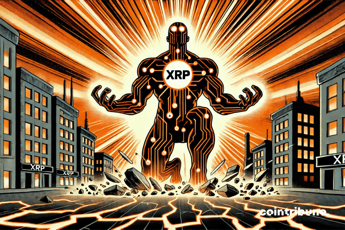 O titã XRP se ergue das profundezas urbanas do universo cripto, encarnando um despertar espetacular.