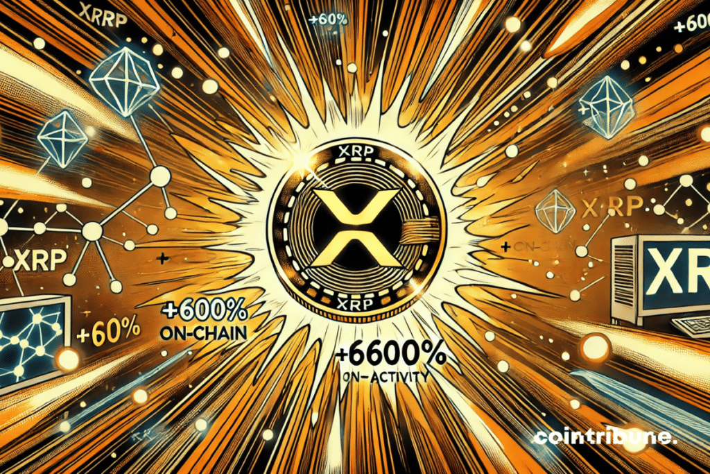 Ilustração da explosão da XRP com dados criptografados