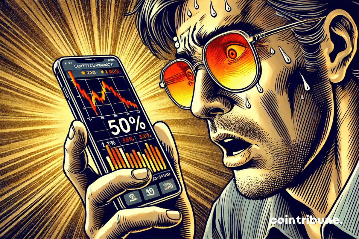 Trader paniqué face à la chute des actifs crypto sur son téléphone
