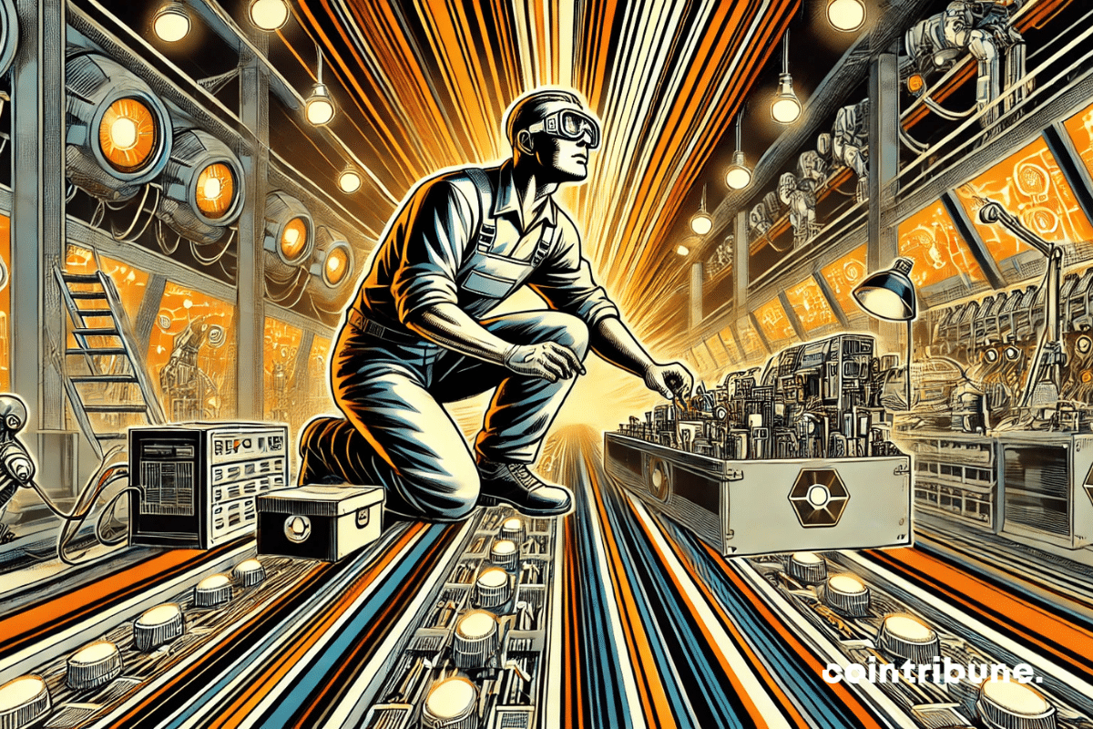 A moderna fábrica da NVIDIA em plena operação, com linhas de produção avançadas e robôs de IA montando componentes de supercomputadores.