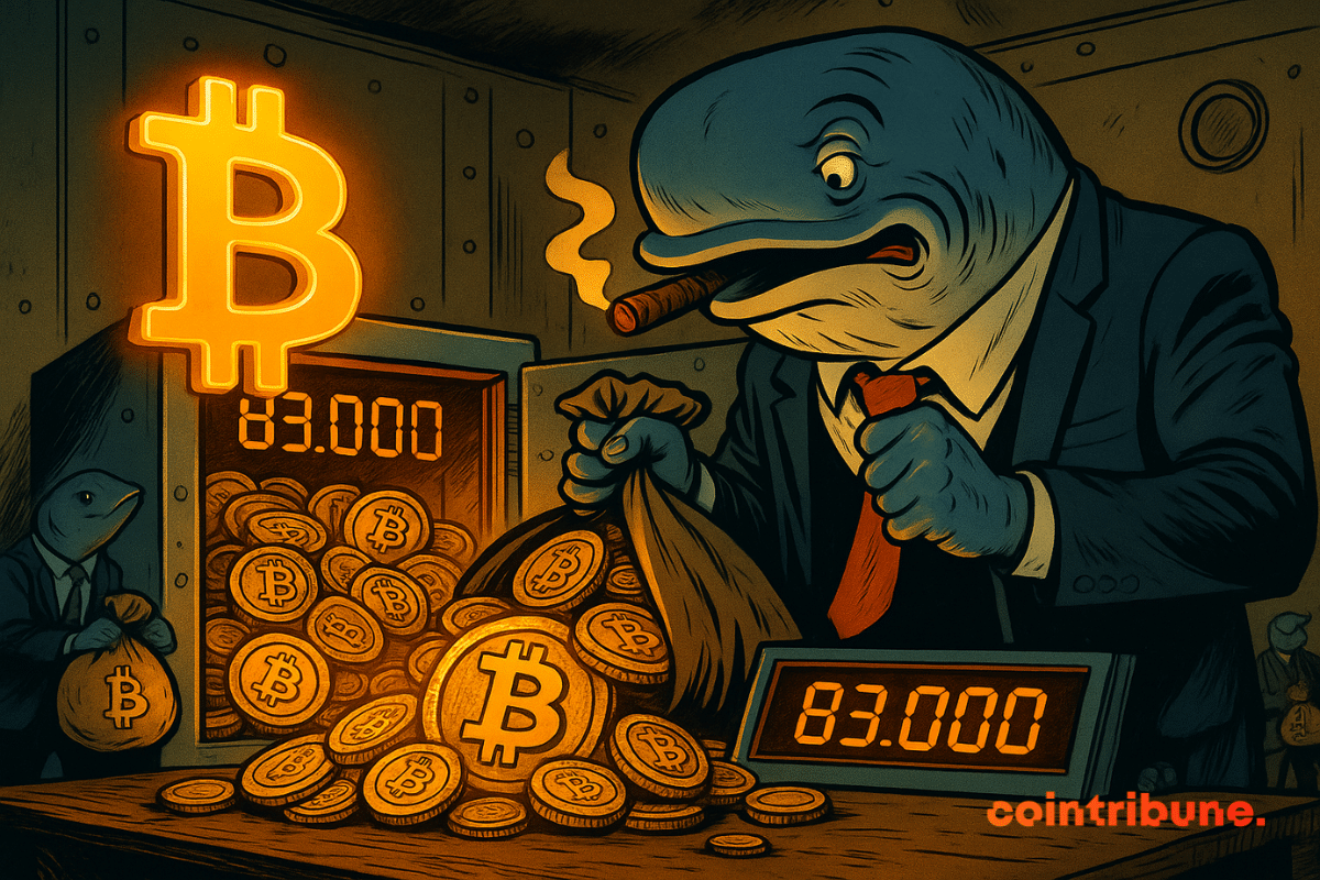 Baleia a armazenar moedas de bitcoin na sua tromba