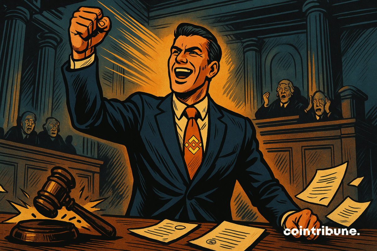 O punho vitorioso do representante da Binance no tribunal durante o caso do Bitcoin SV.