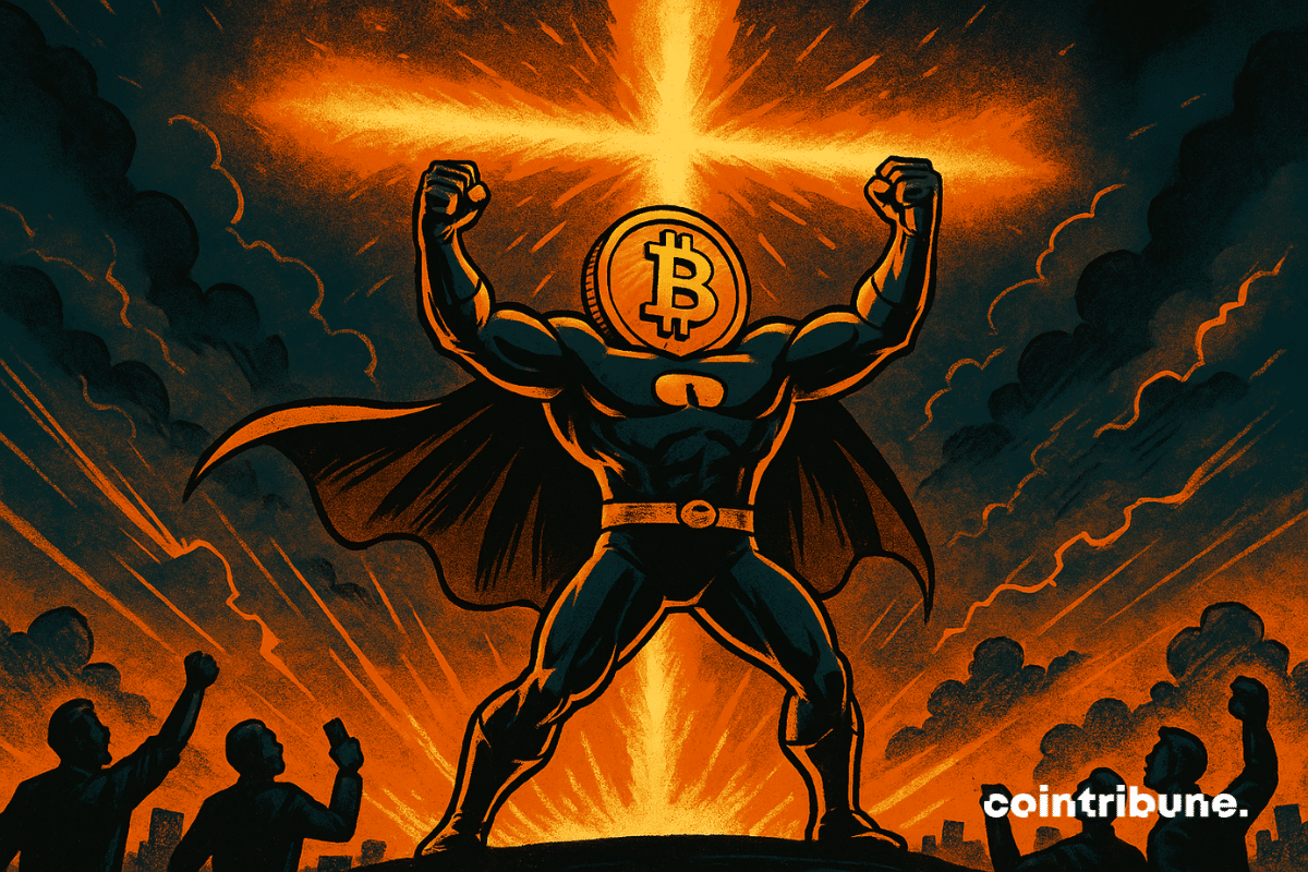 O Bitcoin personificado como um super-herói.