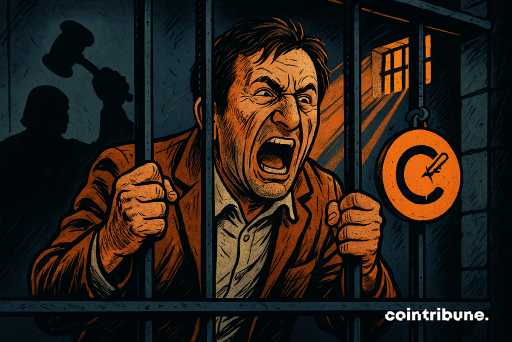 Illustration of Mashinsky, furious behind bars