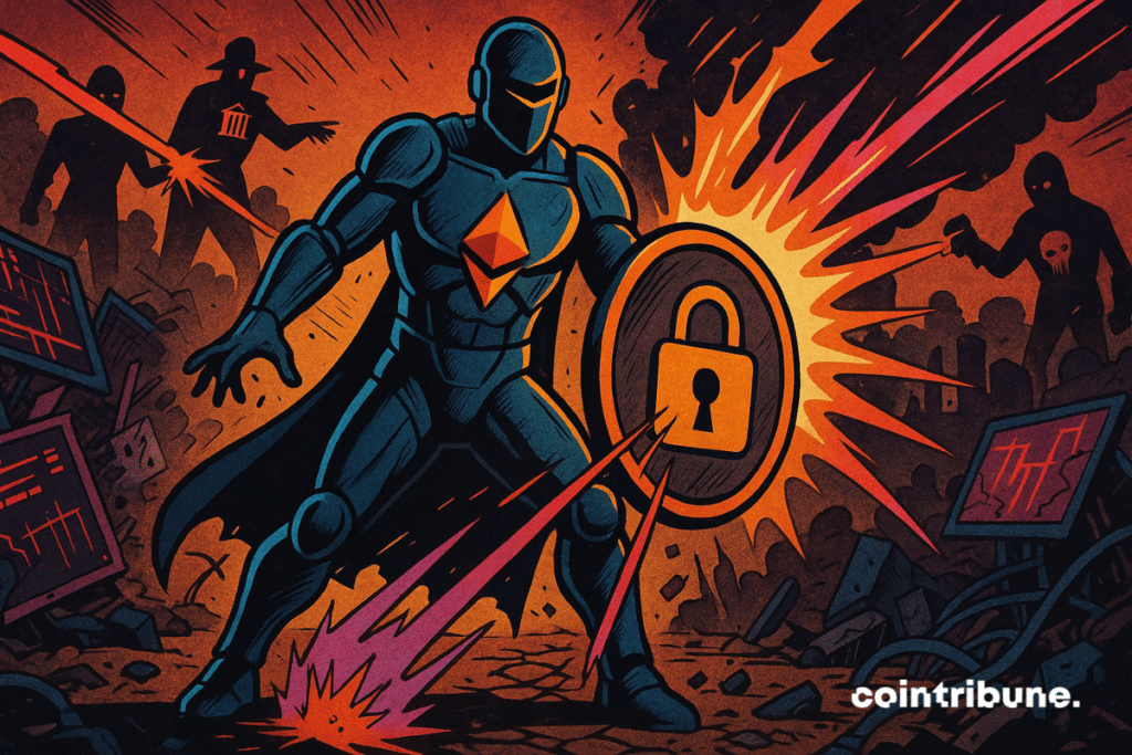 Ethereum is personified as a cybernetic warrior