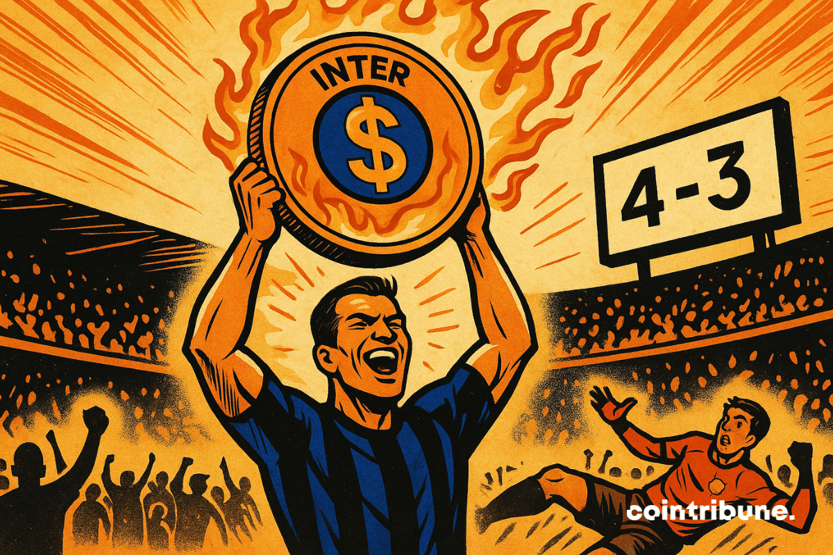Jogador da Inter de Milão segurando uma ficha do INTER como troféu