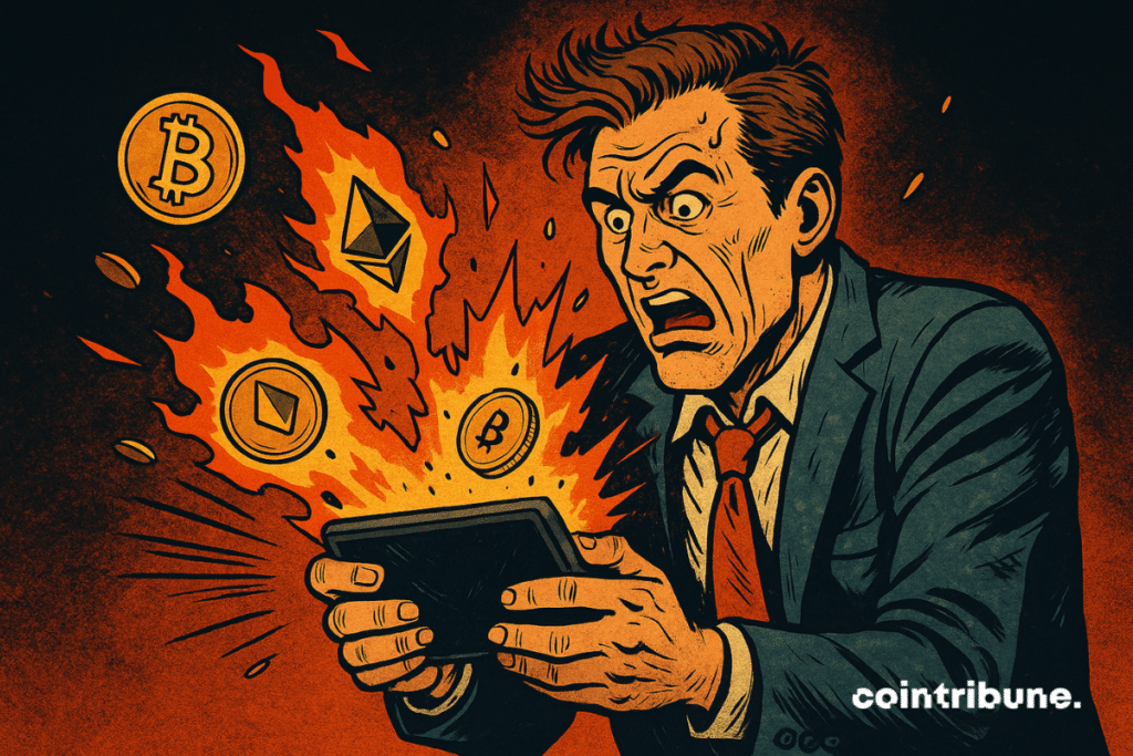 L’explosion du portefeuille crypto d'un trader ce qui symbolise la correction du Bitcoin, de l'Ethereum et du Dogecoin.
